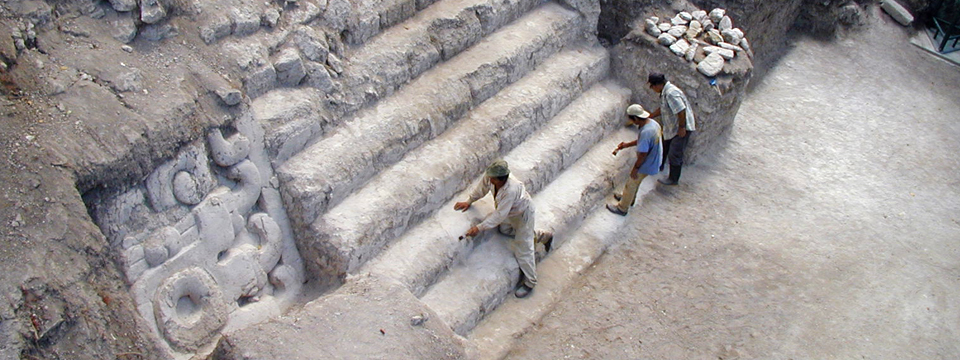 State of Global Heritage - Dr. Richard Hansen working on conservation of a temple at El Mirador. Photo: FARES.