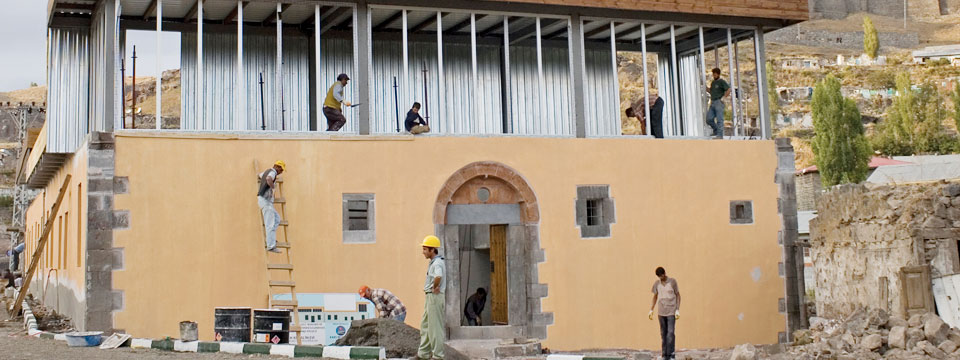 Community Development - Local community members restoring Namik Kemal Evi in Kars, Turkey.